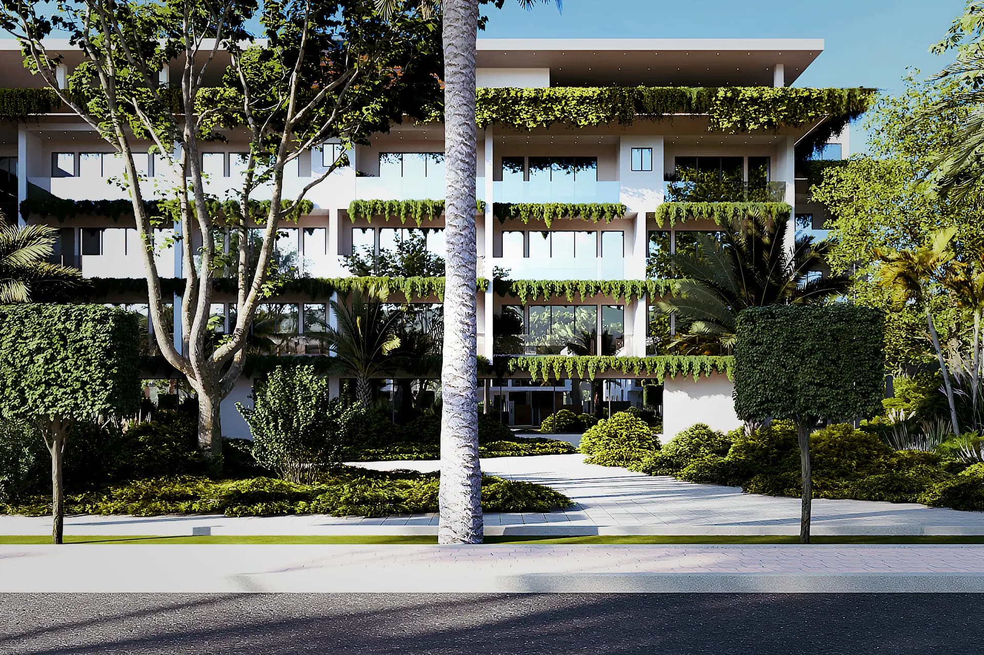 Planted courtyard between the garden residences